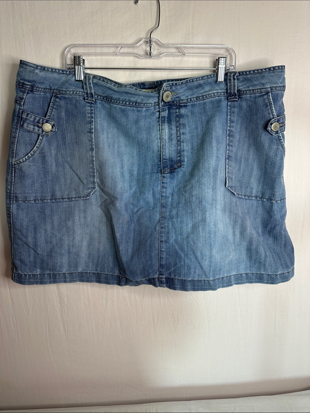 Faded Glory Washed Denim Mini Skirt in Light Blue